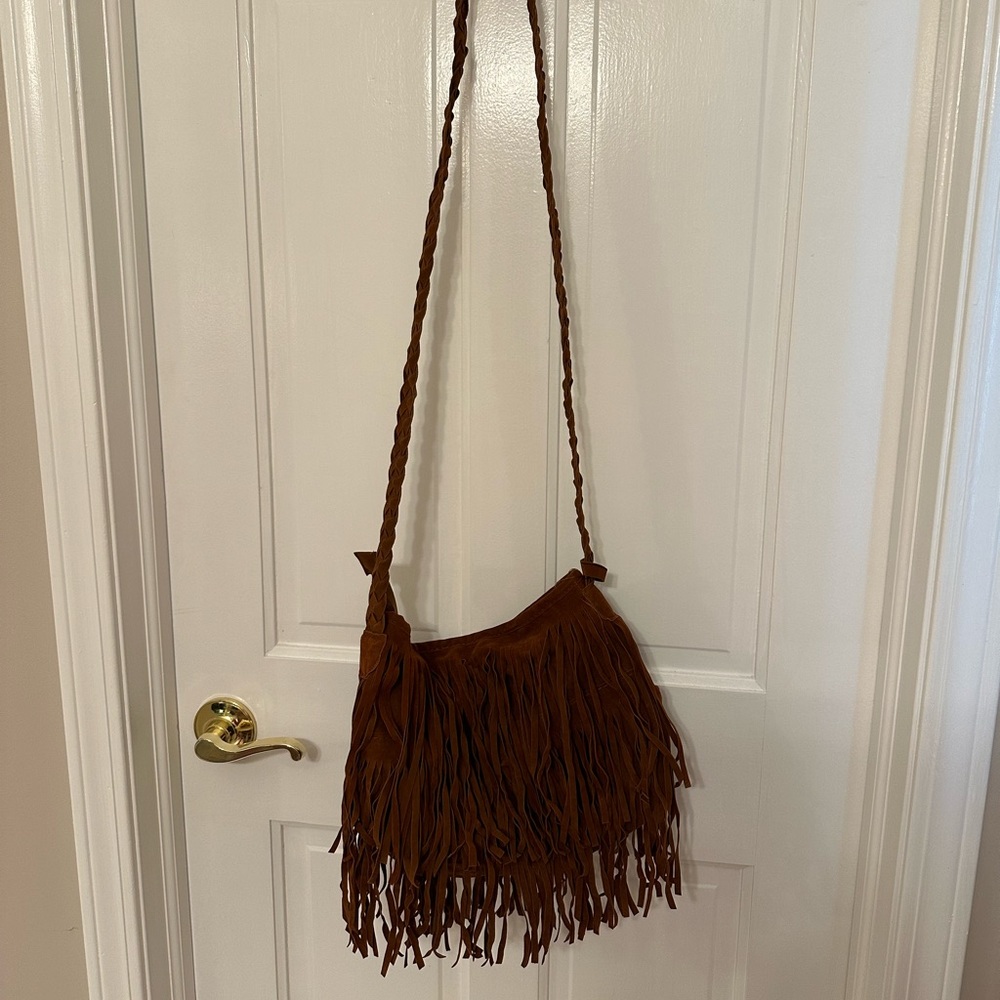 Fringe suede crossbody bag